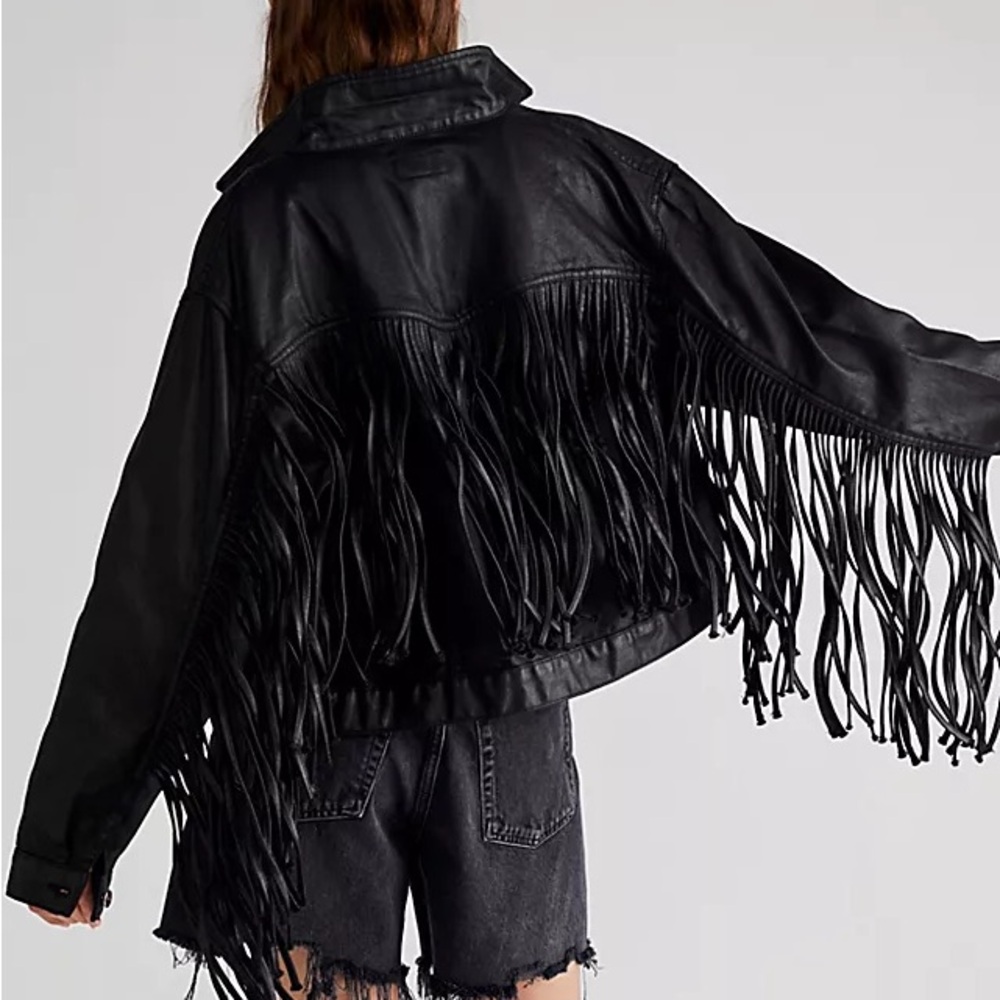 WRANGLER X FENDER BLACK DENIM FRINGE JACKET NWT